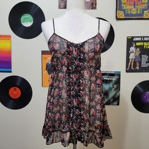 Express | Black Sheer Floral Tank Top